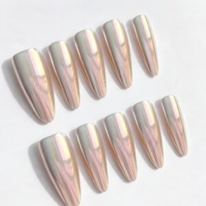Medium length aurora electroplated holographic press-on nails